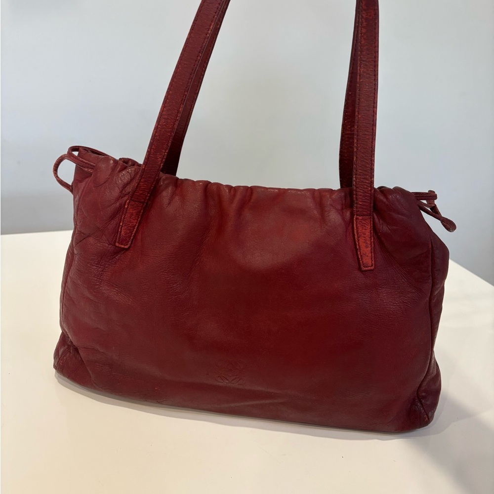 Loewe Flamenco Style Red Nappa Leather Drawstring Shoulder Bag Soft Slouch